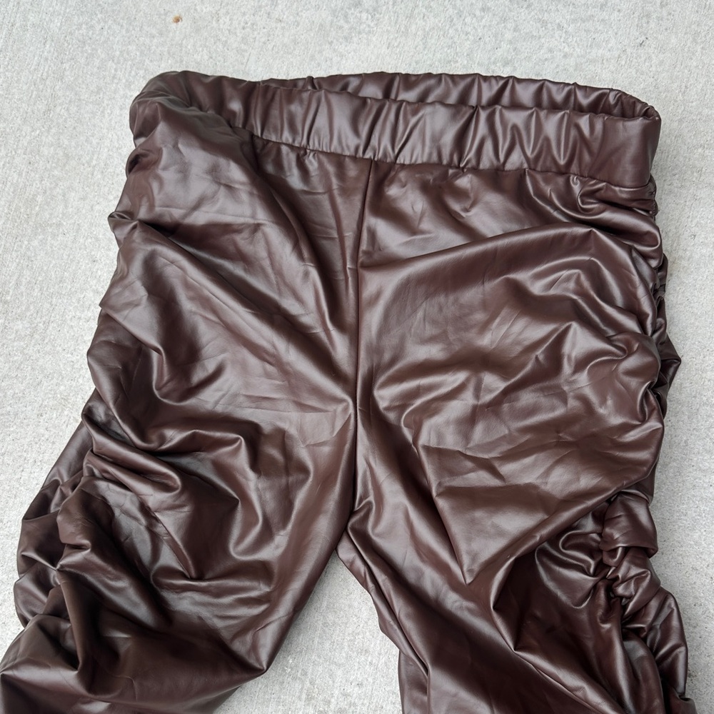 Faux leather stacked pants